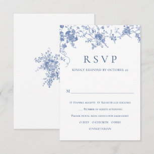 Elegant Blue French Roses Garden Toile Wedding RSVP Card