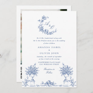 Elegant Blue French Roses Garden Wedding QR code Invitation