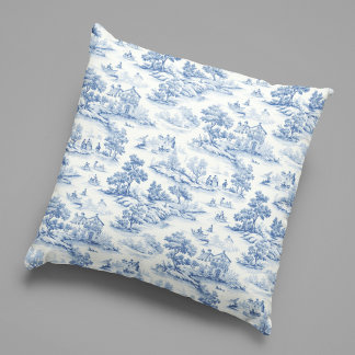 Elegant Blue French Toile de Jouy Design Vintage  Throw Pillow