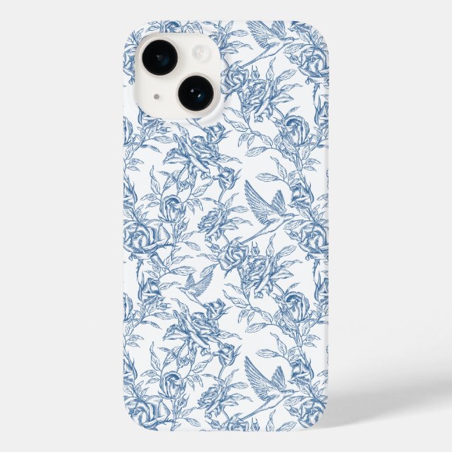 Elegant Blue French Toile de Jouy Floral Pattern Case-Mate iPhone Case (Back)