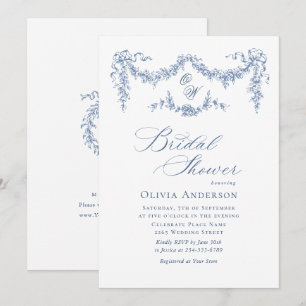 Elegant Blue French Toile Garden BRIDAL SHOWER Invitation