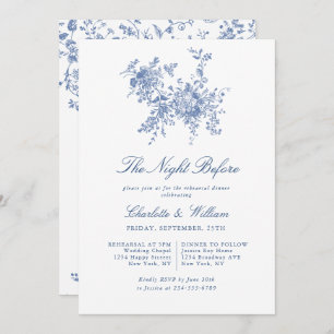 Elegant Blue French Toile Garden Rehearsal Dinner Invitation