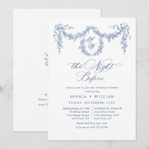 Elegant Blue French Toile Garden Rehearsal Dinner Invitation