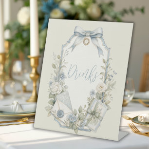 Elegant Blue French Vintage Drinks Wedding Pedestal Sign