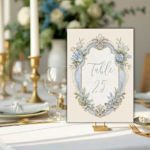 Elegant Blue French Vintage Floral Frame Wedding Table Number