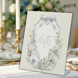 Elegant Blue French Vintage Gift Wedding Pedestal Sign