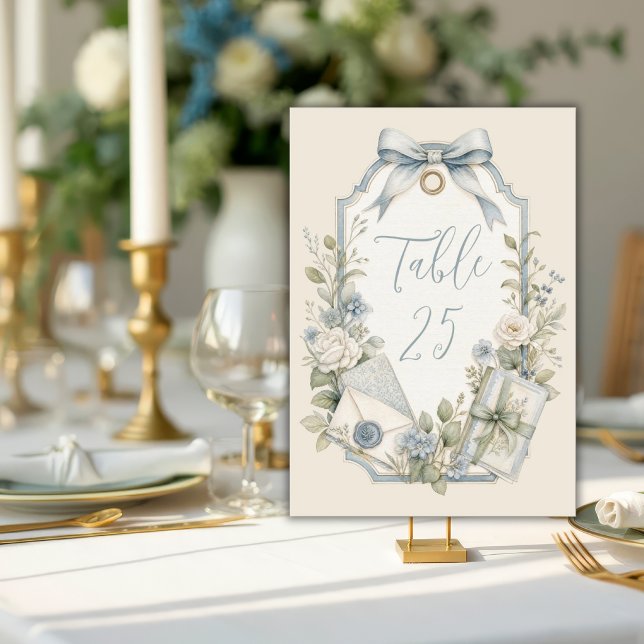 Elegant Blue French Vintage Wedding  Table Number (Creator Uploaded)