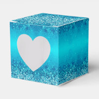 Elegant Blue Frost Sparkle Heart Favour Box