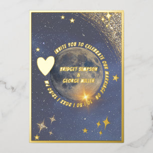 elegant blue galaxy celestial moon wedding gold