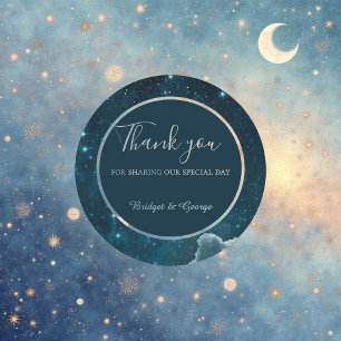 elegant blue galaxy sky wedding  classic round sticker