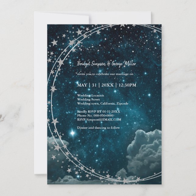 elegant blue galaxy sky wedding Flat Card (Front)