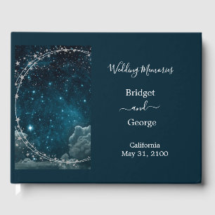 elegant blue galaxy sky wedding  guest book
