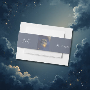 elegant blue galaxy sky wedding invitation belly band