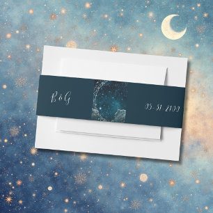 elegant blue galaxy sky wedding invitation belly band