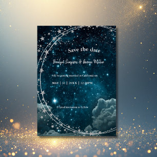 elegant blue galaxy sky wedding  safe the date 