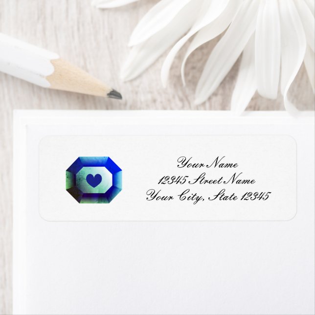 Elegant blue gem jewel script wedding address (Insitu)