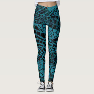 Elegant Blue Geometric Abstract Tribal Pattern Leggings