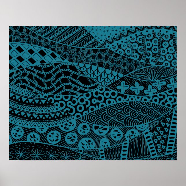 Elegant Blue Geometric Abstract Tribal Pattern | Poster (Front)