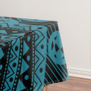 Elegant Blue Geometric Abstract Tribal Pattern Tablecloth