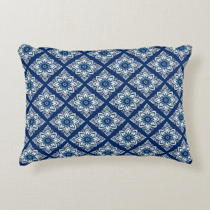 Elegant Blue Geometric Floral Pattern Accent Pillow