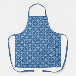 Elegant Blue Geometric Floral Pattern Apron