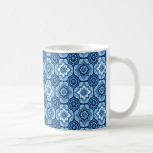 Elegant Blue Geometric Floral Pattern Coffee Mug