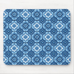 Elegant Blue Geometric Floral Pattern Mouse Pad