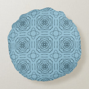 Elegant Blue Geometric Line Art Seamless Pattern Round Pillow