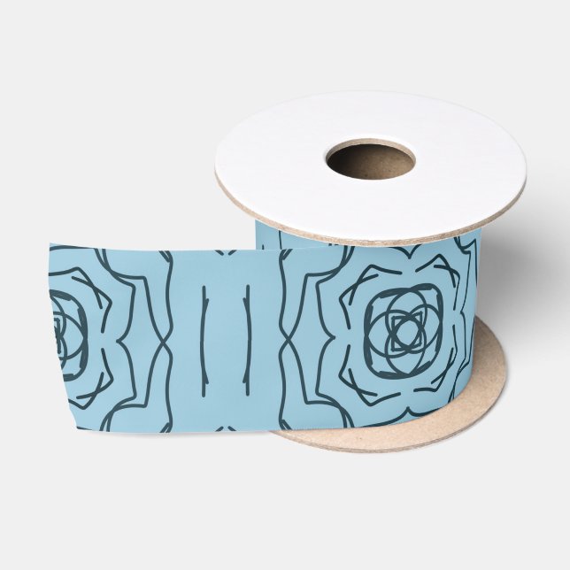 Elegant Blue Geometric Line Art Seamless Pattern Satin Ribbon (Spool)