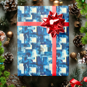 Elegant Blue Geometric Personalized Gift Wrap