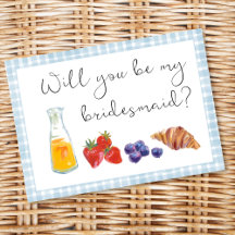 Elegant Blue Gingham Brunch Bridesmaid Proposal