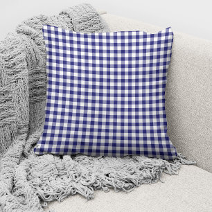 Elegant Blue Gingham Checks Pattern Throw Pillow