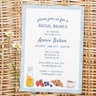 Elegant Blue Gingham Picnic Brunch Bridal Shower  Invitation