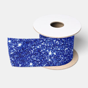 Elegant Blue Glitter Christmas Satin Ribbon