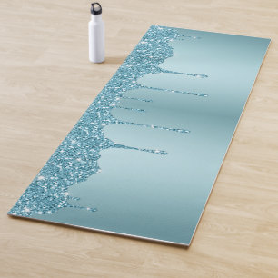 Elegant Blue Glitter Custom Name  Yoga Mat