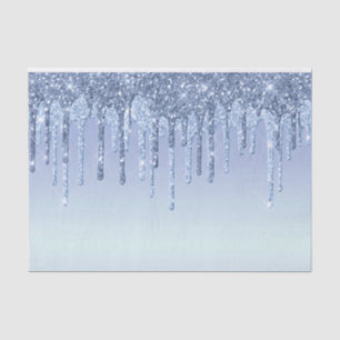 Elegant Blue Glitter Drips Tissue Paper