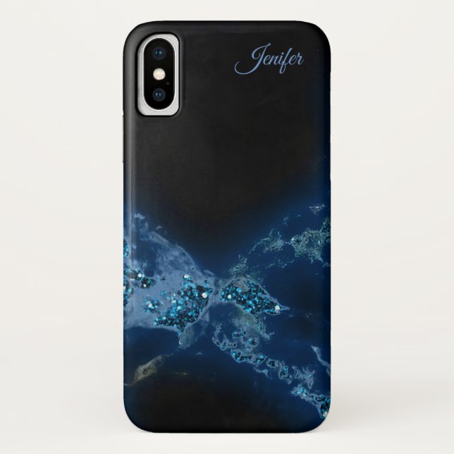 Elegant Blue Glitter Monogram Case-Mate iPhone Case (Back)