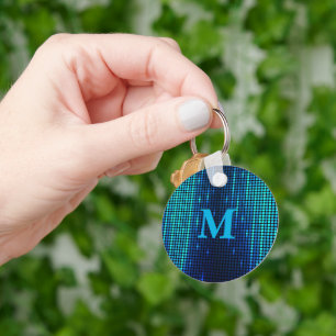 Elegant Blue Glitter Monogram initial Keychain