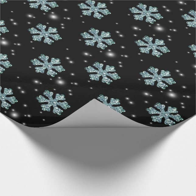 Elegant Blue Glitter Snowflake Sparkle Christmas Wrapping Paper (Corner)