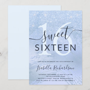 Elegant blue glitter sweet sixteen birthday party invitation