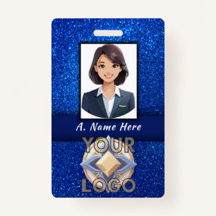 Elegant Blue Glitter Wedding Event Staff ID Name Badge
