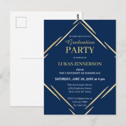 Elegant Blue Gold 2025 High School Graduation  Postcard
