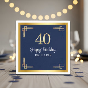 Elegant Blue Gold 40th Birthday Party Napkin