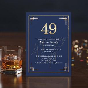 Elegant Blue Gold 49th Birthday Party Invitation