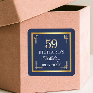 Elegant Blue Gold 59th Birthday Party Square Sticker