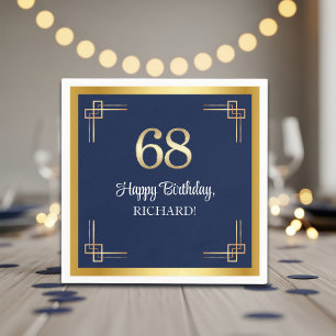 Elegant Blue Gold 68th Birthday Party Napkin