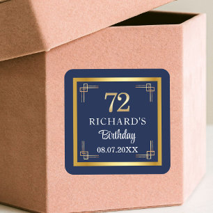 Elegant Blue Gold 72nd Birthday Party Square Sticker