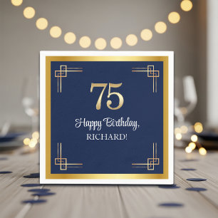 Elegant Blue Gold 75th Birthday Party Napkin