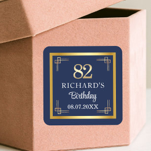 Elegant Blue Gold 82nd Birthday Party Square Sticker