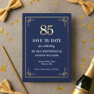 Elegant Blue Gold 85th Birthday Party Save The Date